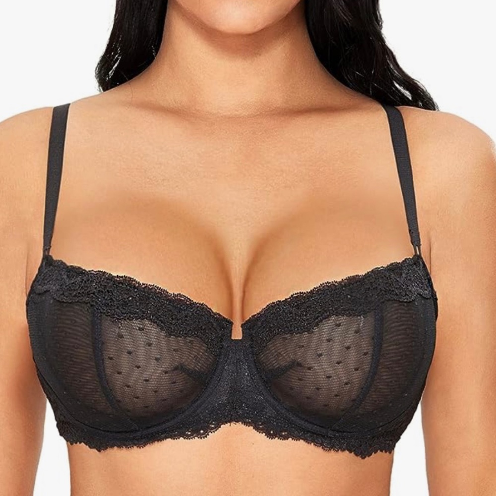 Dobreva Lace Bra Underwire Balconette Unlined Demi Sheer